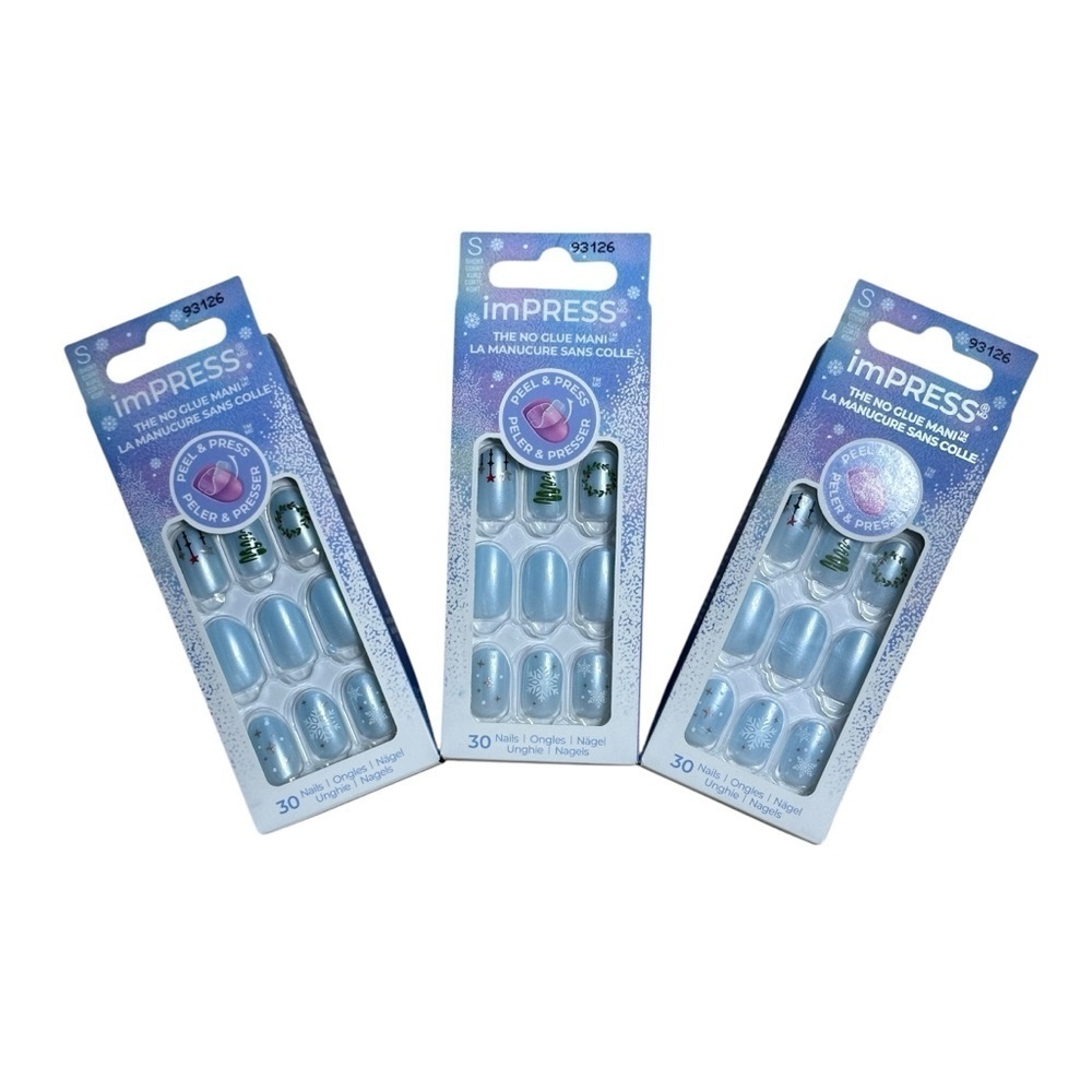 Kiss Impress Holiday Press On Nails Frosty Tales Short Oval Nails -30 Count